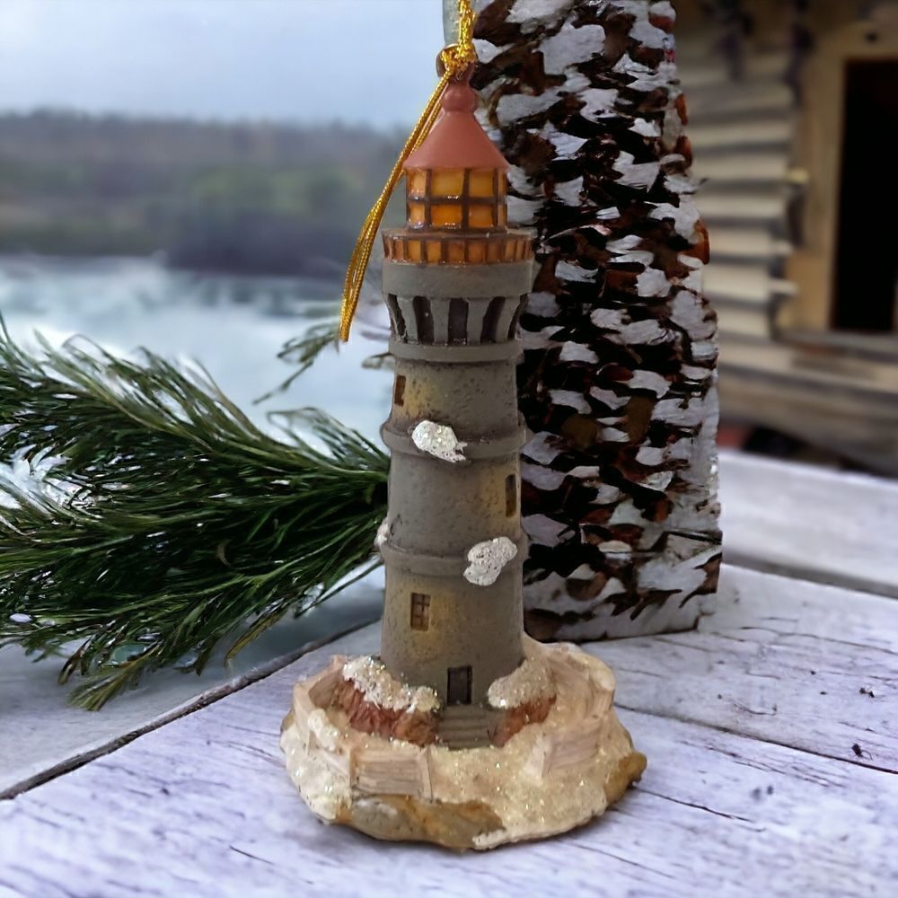 Thomas Kinkade Lighthouse Ornament Christmas Resin Kurt Adler Victorian Vintage.